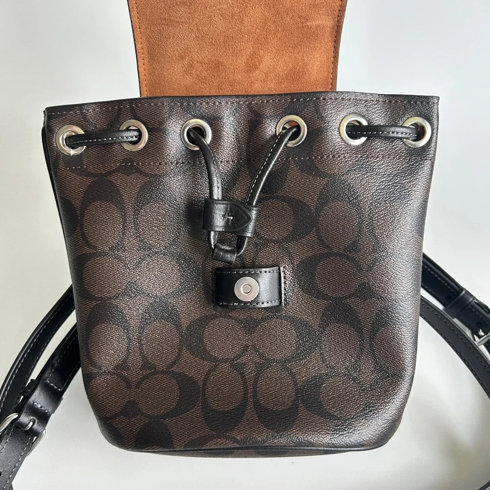Coach Amelia Brown Black Signature Canvas Leather Convertible Backpack CL458 EX